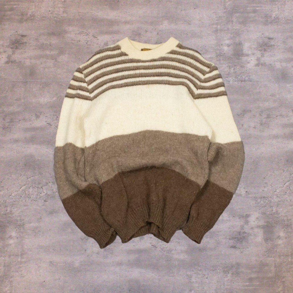 Vintage VTG 1980's 80's Tundra Stripped Earth Tone Cozy Crewneck Wool Sweater
